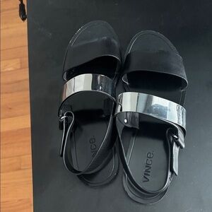 Vince Black and Metallic Silver Ciara Sandals Size 7